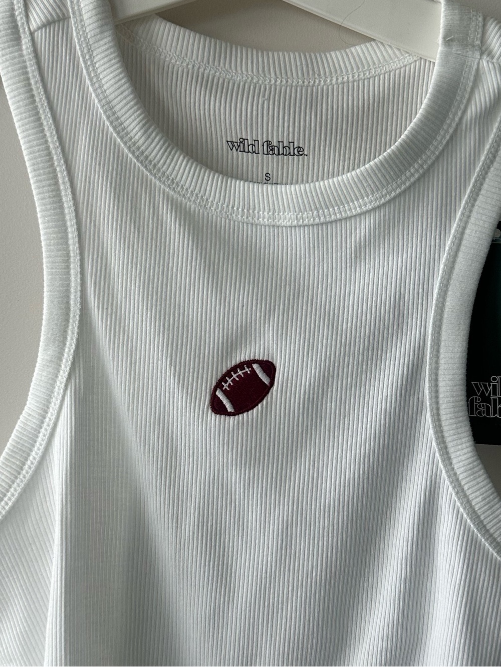 wild fable White Ribbed Tank with Burgundy Football Patch